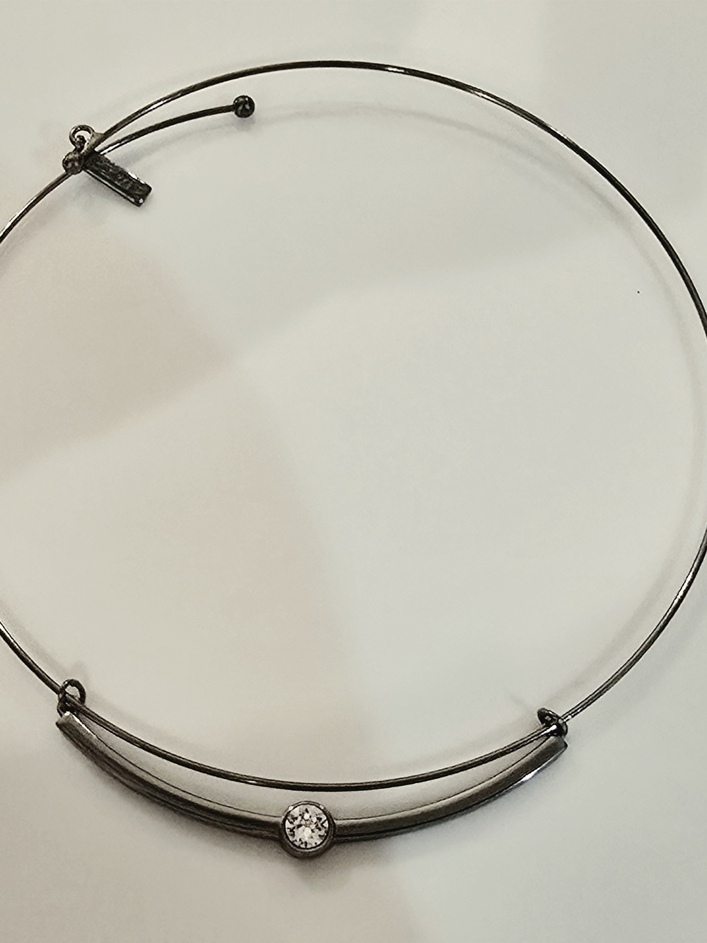 White House Black Market Gunmetal Necklace with Clear Crystal Centerpiece